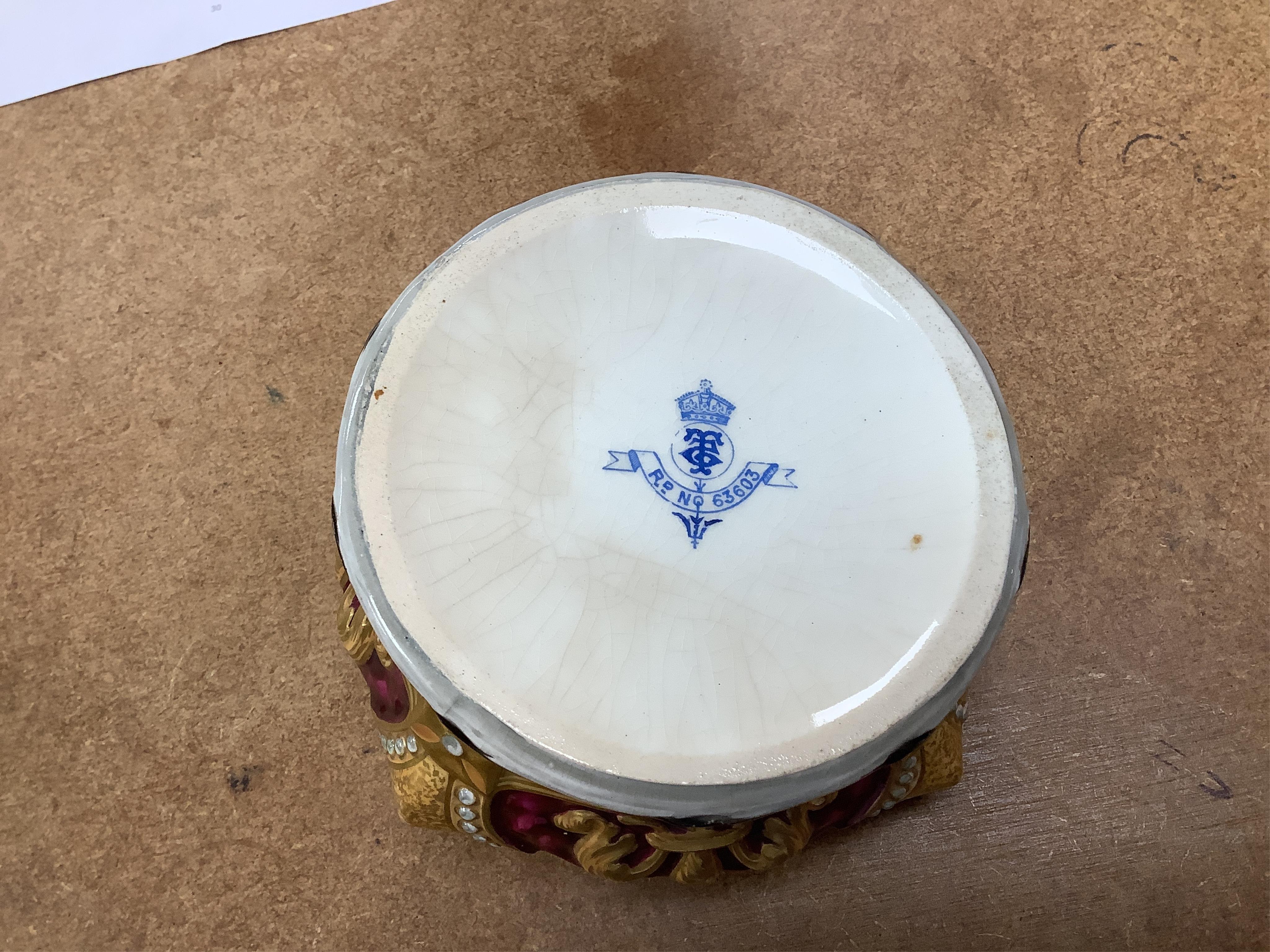 A Crown Devon George VI musical coronation jug, a crown shaped jar with plated cover and a coronation cup, largest 32cm high